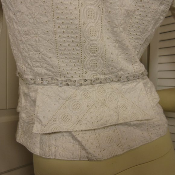 Vintage Y2K ALBERTO MAKALI Blazer Jacket Eyelet Made USA White Preppy Fairycore - Picture 15 of 16